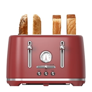 LONGDEEM 4 Slice Toaster, 6 Browning Options, Wide Slots, High Lift Lever, Dual Controls, Red