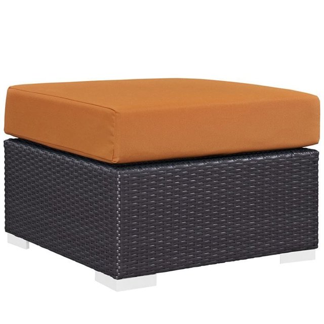Modway Ottomane de Patio Carrée en Tissu et Rotin, Espresso/Orange