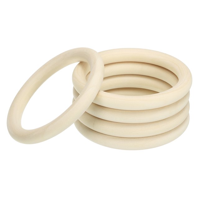 Unique Bargains 85mm Wooden Rings for Crafts, 5 Pack Natural Wood Rings Unfinished Wood Loop Circle