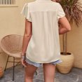thumbnail image 4 of Women's V Neck Blouse Short Ruffle Sleeve Ladies Work Shirts Solid Color Casual Comfy Summer Tops Office Blouses Tunics, 4 of 5