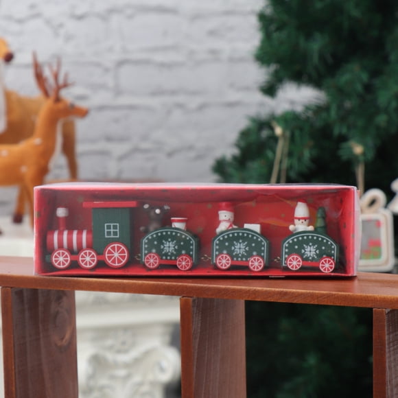 Wood Train Toy for Kids, Snowman Bear Wooden Train Carriages Railways Set for Children Christmas New Year Gift,Green