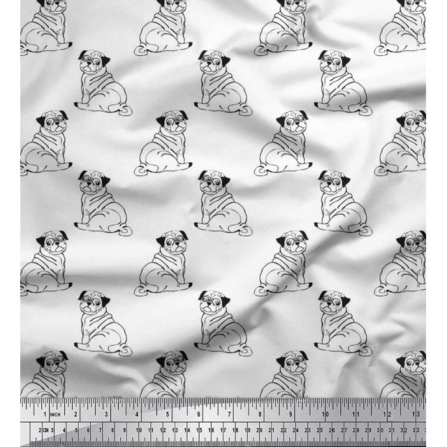Soimoi Poly Georgette Fabric Pug Dog Fabric Prints by Yard 42 Inch Wide