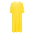 thumbnail image 3 of CFLVAEK Womens Robes Lightweight Half Sleeve Robe Loose Fitted Zipper Bathrobes with Pockets Solid Color Full Length House Coat Yellow L, 3 of 7