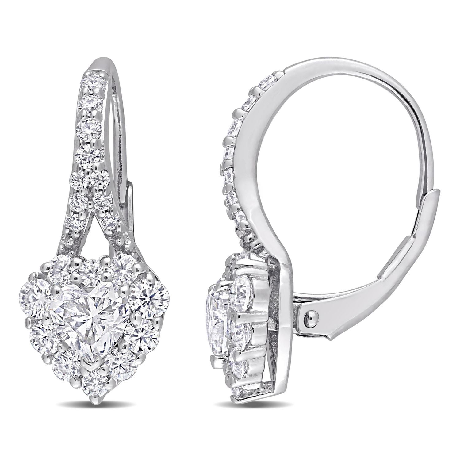 Boucles d'oreilles en forme coeur à Auréoles Miabella avec 2 Carat PBT de Moissanite en Argent Sterling