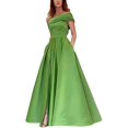 thumbnail image 2 of 2025 Robe de Réception de Départ à une Épaule de Commerce Extérieur Robe en Satin Robe de Soirée Robes Queue Robe Tutu de Fête d'Anniversaire Robe à Manches Latérales Vert Fente Haute Robes pour Femmes, 2 of 6