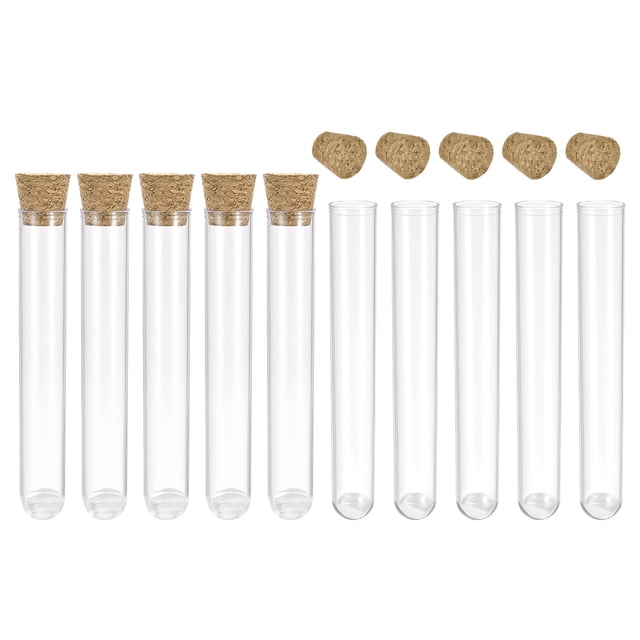 Unique Bargains 12x60mm Plastic Round Base Test Tubes with Cork Stoppers 50 Pack
