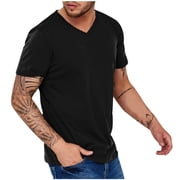 AherBiu T-shirts manches courtes V Col T chemises Coton Tee Tops pour homme Causal été Tshirts de couleur solide pour homme pour homme