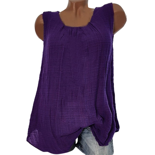 Timegard Plus Size Tank Tops for Women Casual Round Neck Sleeveless Top Comfy Solid Color Basic Shirts