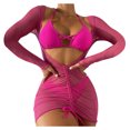 thumbnail image 2 of EGNMCR Bikini Set Women's Solid Bikini Strap Bikini Deep V Split Swimsuit Set Three-piece Swimming Suit, 2 of 9