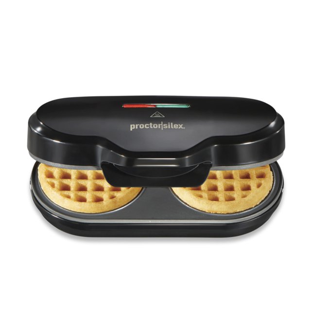 Proctor Silex Double Mini Waffle Maker Machine with 4�?� Round Non-stick Grids, Makes 2 Personalized Individual Breakfast Keto Chaffles and Hashbr