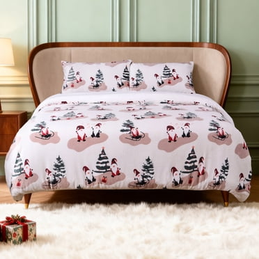 Gogreen Flannel Twin Christmas Duvet Cover Set, 100% Polyester Microfiber - Cozy Warm & Breathable, Wrinkle Resistant - 2 Piece Bedding Set with 1 Duvet Cover & 1 Pillowcase (Christmas Tree)