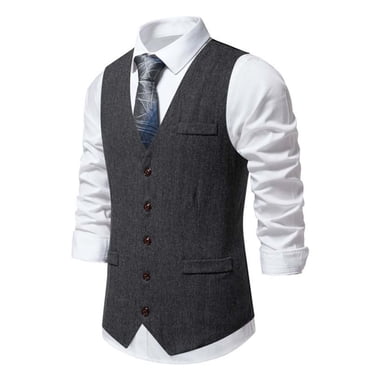 TIMIFIS Men's Suit Vests Business Suit Vestss for Men Formal Slim Solid Fashion Retro Wedding Waistcoat for V-Neck Tuxedo Vests - Spring/Summer