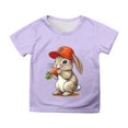 thumbnail image 1 of PMVFHDE Tenue de Pâques pour Filles T-Shirt Graphique de Pâques / Imprimé Lapin & Œuf Manches Courtes Col Rond / Tee-Shirt en Coton Doux pour Tout-Petit / Tenue Décontractée Printemps Été Violet, 3-4 Ans, 1 of 4