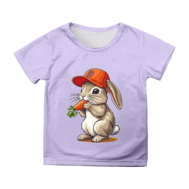 PMVFHDE Tenue de Pâques pour Filles T-Shirt Graphique de Pâques / Imprimé Lapin & Œuf Manches Courtes Col Rond / Tee-Shirt en Coton Doux pour Tout-Petit / Tenue Décontractée Printemps Été Violet, 3-4 Ans