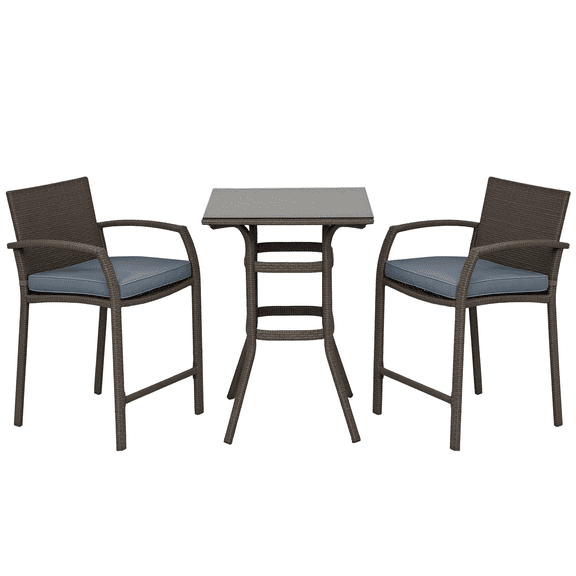 Outsunny 3 Pieces Patio Bar Set Wicker Garden Bistro Set, Grey
