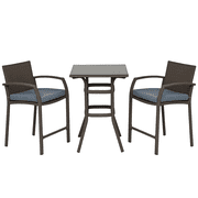 Outsunny 3 Pieces Patio Bar Set Wicker Garden Bistro Set, Grey