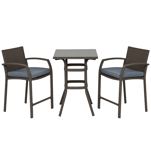 Outsunny Ensemble de Bar de Patio 3 Pcs, Ensemble Bistro de Jardin en Osier, Gris