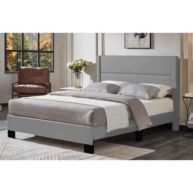 Charlotte Grey Latherette Chic Tufted Platform Bed