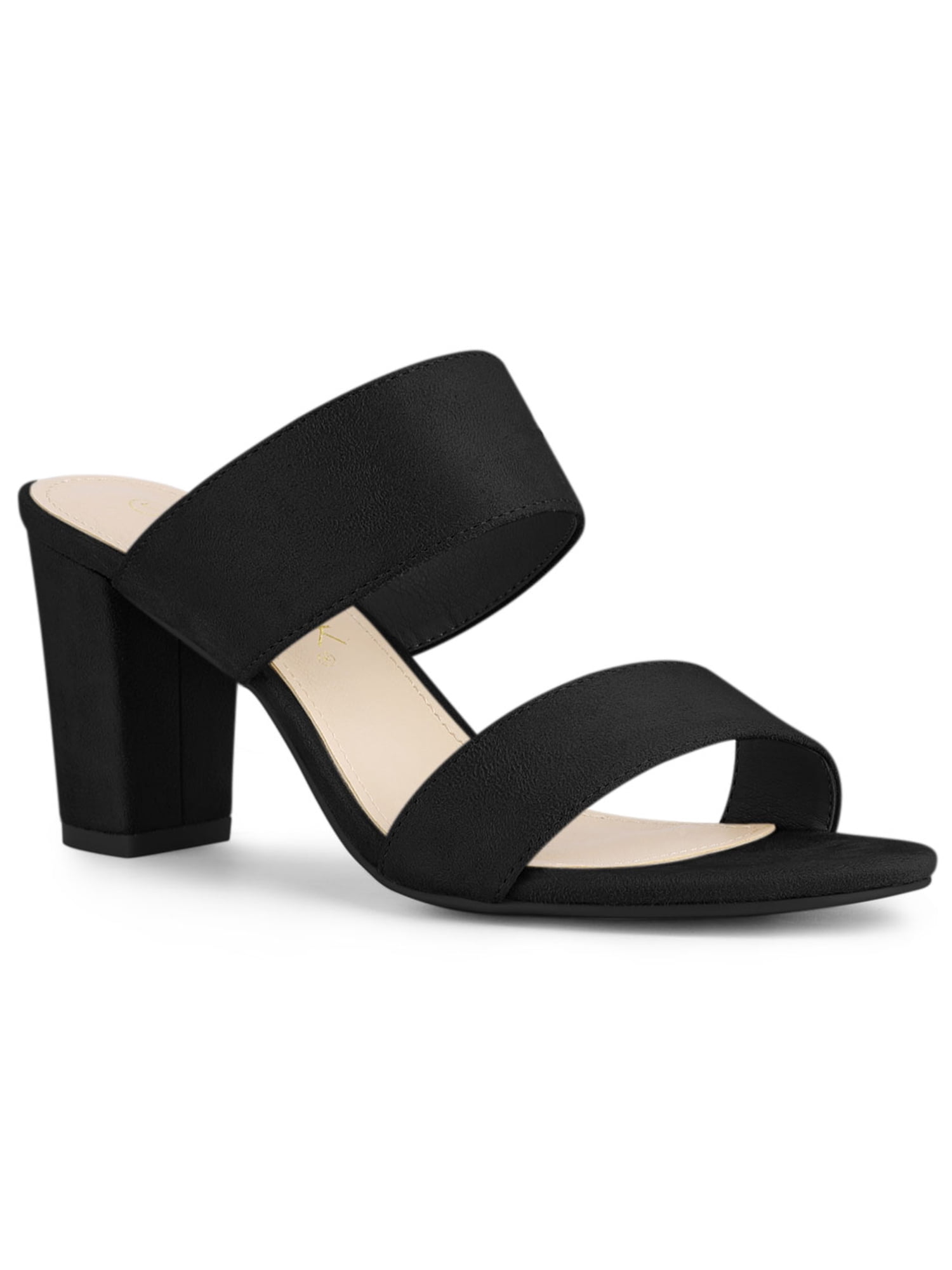 BLISSFUL STEP Women's Open Toe Chunky High Heel Slide Sandals Black 8