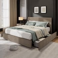 thumbnail image 1 of BeesClover Bed Frame with Tufted Wingback Headboard, Platform Corduroy Upholstered Bed Frame with 4 Storage Drawers and Wooden Slats Support, No Box Spring Needed, 1 of 8