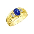 thumbnail image 3 of RYLOS Men's Rings Yellow Gold Plated Silver Rings Classic Designer Style 8X6MM Gemstone & Diamond Ring Blue Star Sapphire Birthstone Rings For Men Size 13, 3 of 7