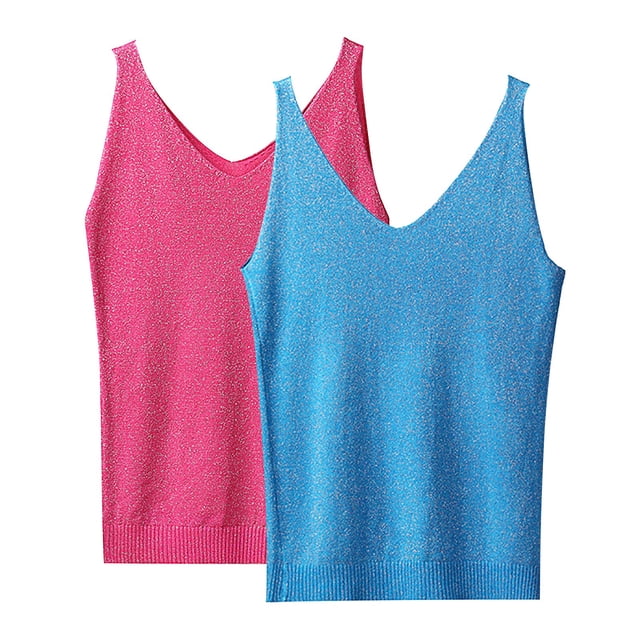 ManxiVoo Sparkle V Neck Sequin Camisol for Women Stylish Two Piece Set Sky Blue