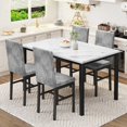 thumbnail image 1 of Stmoze Dining Table and Chairs Set for 4,  Faux Marble Kitchen Table Set with 4 Velvet Dining Chairs, 5 Pieces Rectangle Dining Table Set, Modern Dining Room Set for Small Space, White+Gray, 1 of 8