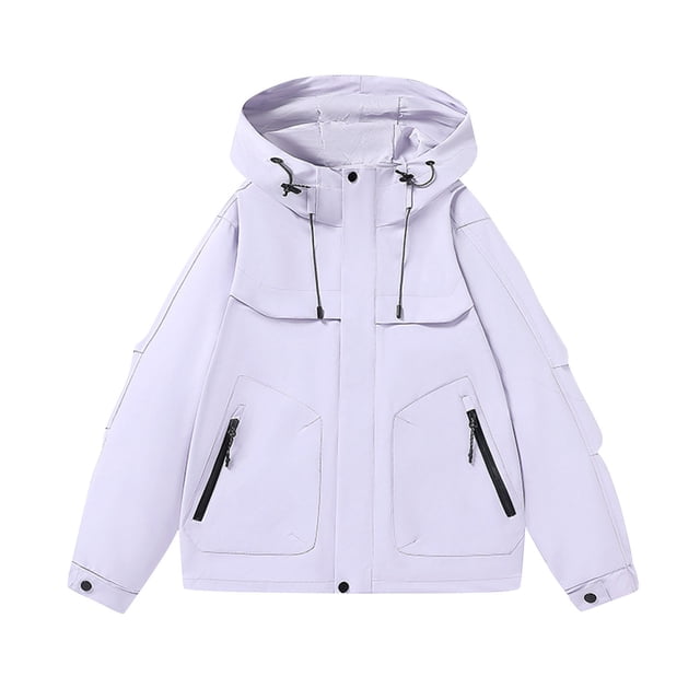 WRKEKC Men's Heavy-Duty Waterproof Workwear Raincoat Hooded Jacket with Multiple Utility Pockets for All-Weather Outdoor Construction and High-Visibility Work Commute Purple S