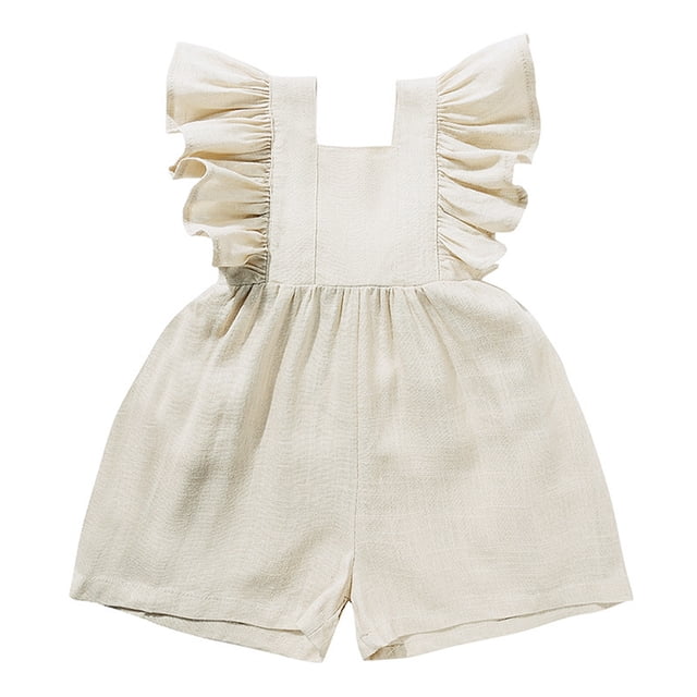 XDZJLR Girls' Jumpsuits & Rompers Baby Boys Playsuits Ruffled Fly Sleeve Newborn Linen Overalls Infant Summer Clothes Romper Beige 12-18 Months