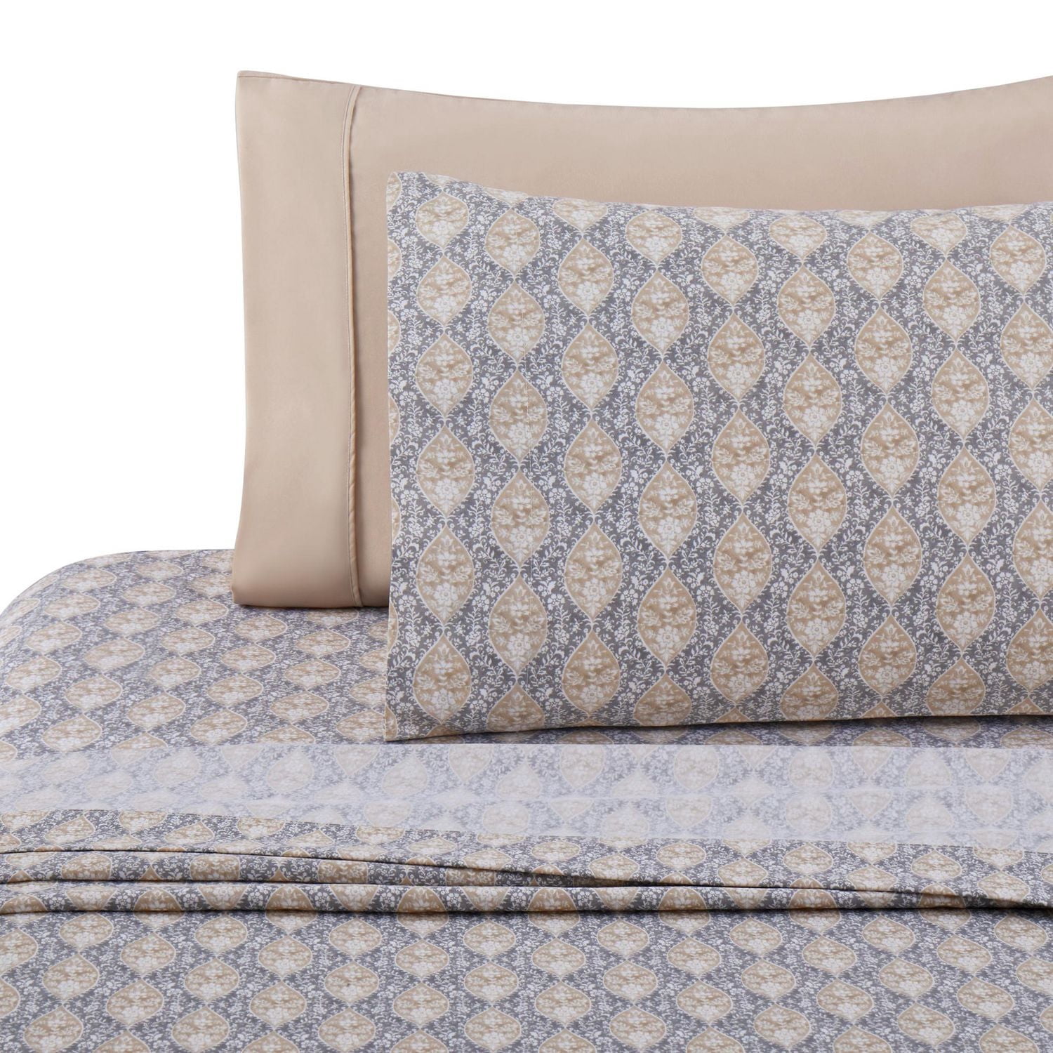 Ensemble de literie Marina Décoration ultra douce, soyeuse et riche en soie, imprimée, en rayonne de bambou, toutes saisons, avec taies d'oreiller, motif floral gris taupe