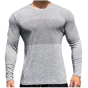 hotojiny T-Shirts Actifs pour Hommes Grande Taille Respirants Extensibles à Manches Longues Tee Mode Col Rond Coupe Ajustée Course Gym Entraînement Hauts