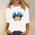 thumbnail image 1 of Hauts pour Femmes Manches 3/4 Imprimé Carnaval Décontracté Col Rond Manches Trois-Quarts T-shirt Ample Blanc TTG, 1 of 5
