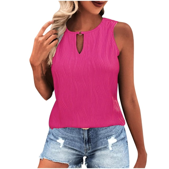 AherBiu Camisoles de Sortie pour Femmes Sans Manches à Col Rond Camisole d'Été Décontractée Mode Débardeurs Plissés
