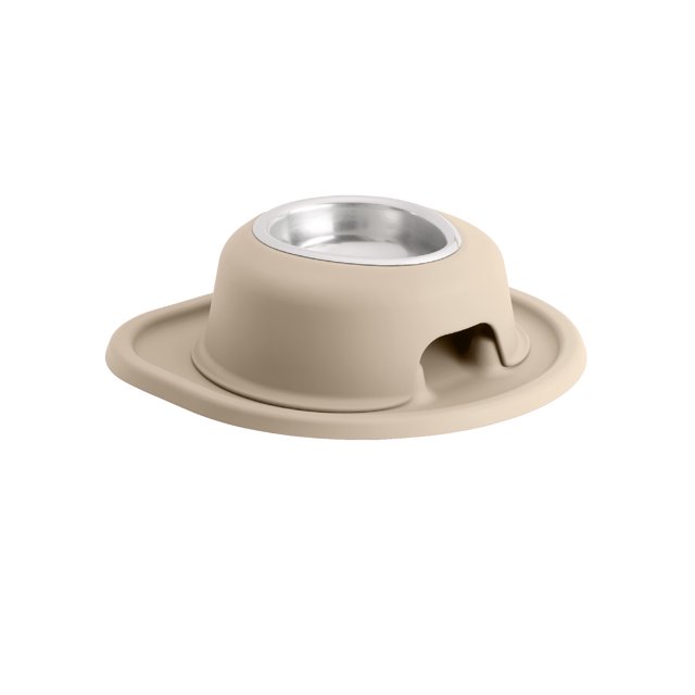 WeatherTech Système d'Alimentation pour Animaux à Hauteur Unique, Support de 3 Pouces de Hauteur - Acier Inoxydable - Beige