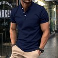 thumbnail image 3 of Jovati Short Sleeve Round-Neck Shirt for Men, Solid Color with Button Detail and Patch Pocket, Polyester Fabric, Regular Fit, Casual Style, Spring Summer Wear, 3 of 7