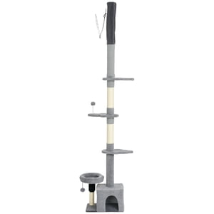 CoSoTower Floor to Ceiling Cat Tree, 4 Tiers Tall Kitty Climbing Tower with Scratching Post, Adjustable Height 87-100"
