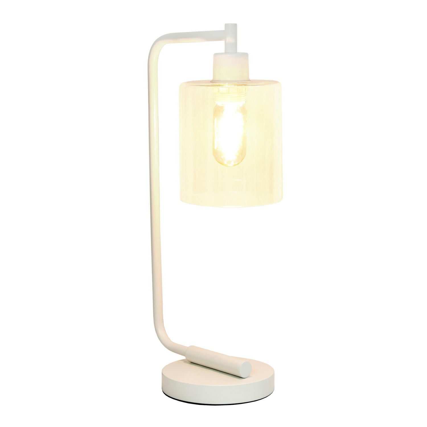 Lampe de bureau à lanterne industrielle en fer de style antique de Simple Designs Bronson avec abat-jour en verre, blanc