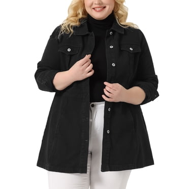 Agnes Orinda Women's Plus Size Denim Jacket Buttons Front Long Sleeves Jean Jackets 3X Black