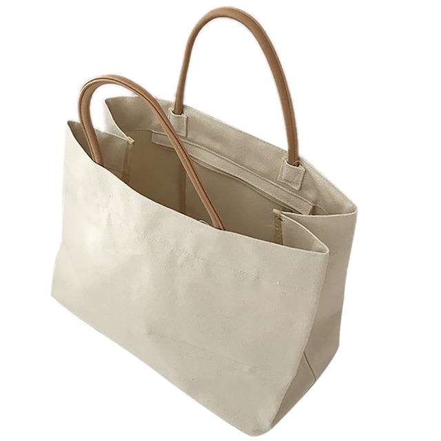 Women Tote Bag Large Capacity Solid Color Canvas Top Handle Bag Shoulder Bag
