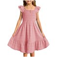 thumbnail image 1 of Tranfacy Casual Dresses for Girls,Girls Ruffle Dress,Summer Dresses Cute Double Layer Ruffle Sleeve Smocked Flowy Dress, 1 of 4