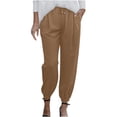 thumbnail image 4 of jovati Woman Solid Color Cotton and Linen Drawstring Elastic Waist Long Straight Pants, 4 of 9
