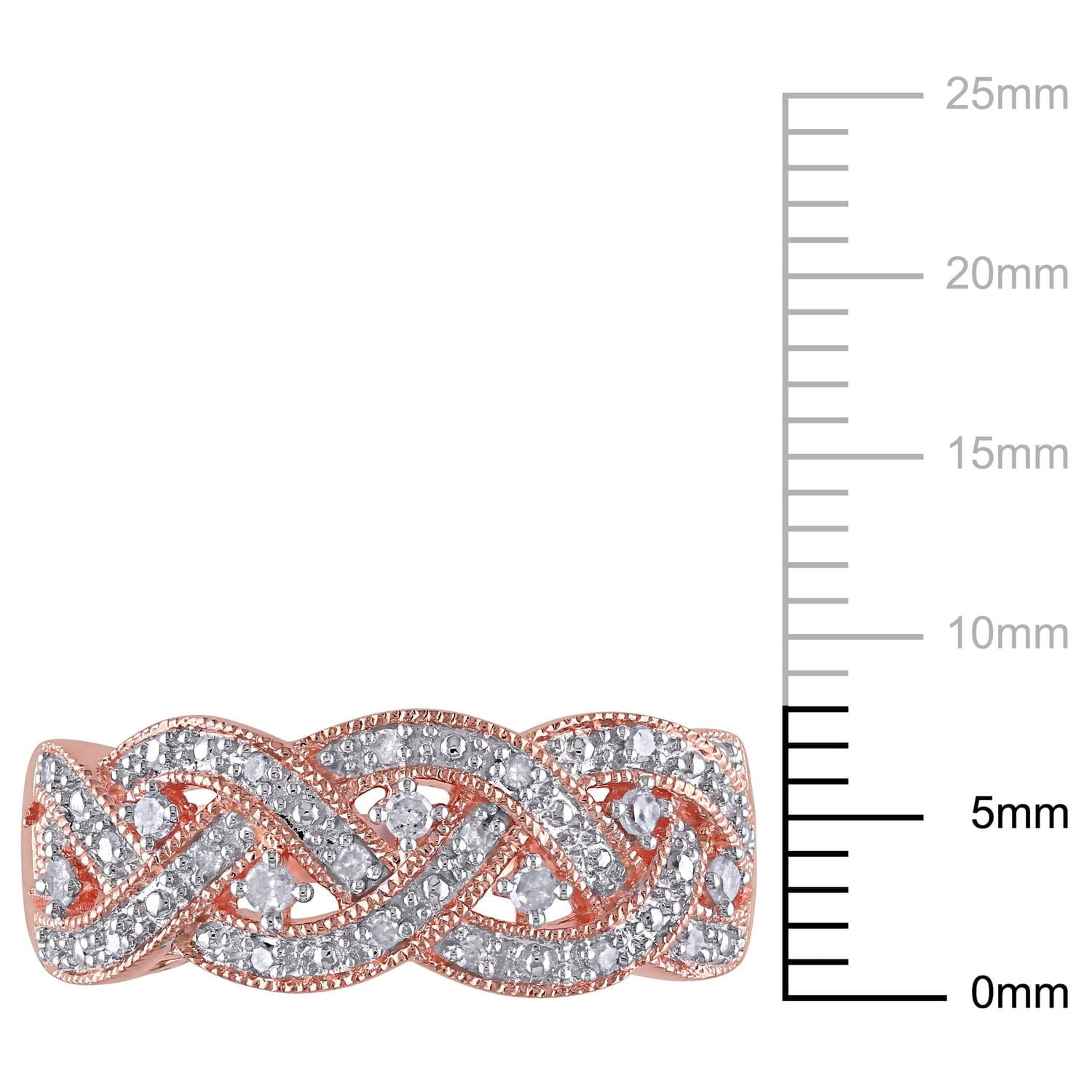 Bague tressée Miabella avec diamants 0,13 CT poids total en argent sterling plaqué de rhodium rosé