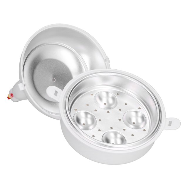 Egg Poacher, Aluminum Inner Heat Resistant White Kitchen 4 Slots Egg Boiler With Buckles For Home