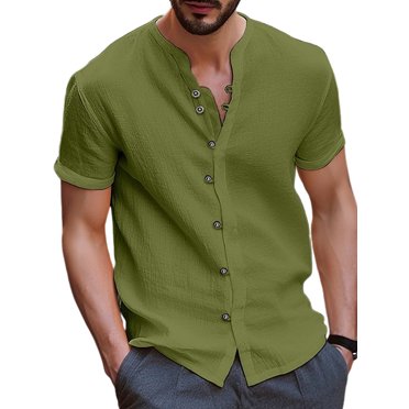 UKAP T-Shirt pour Homme à Col Montant Hauts Manches Courtes Chemises Couleur Unie T-Shirt de Vacances Vert Armée 2TG