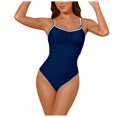 thumbnail image 1 of Huesdet Womens One Piece Swimsuits Push Up Tummy Control Bathing Suits V Neck Cutout Modest Swim Suits[Blue,M], 1 of 5