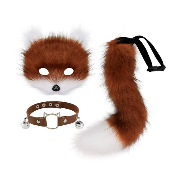 Milaget Chat Thérien et Queue Ensemble Mignon pour Performance sur Scène Anniversaire Mascarade Rouge Blanc Brun