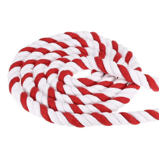 Unique Bargains 1Inch x 25Feet Natural Twisted Cotton Rope 3 Strand Tug of War Rope with Sealing Tape Red White