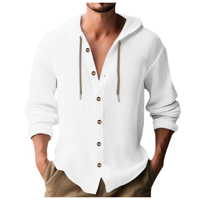 Chemise à Manches Longues pour Homme, Décontractée, Unie, Cardigan de Vacances, Chemises à Capuche, Hauts