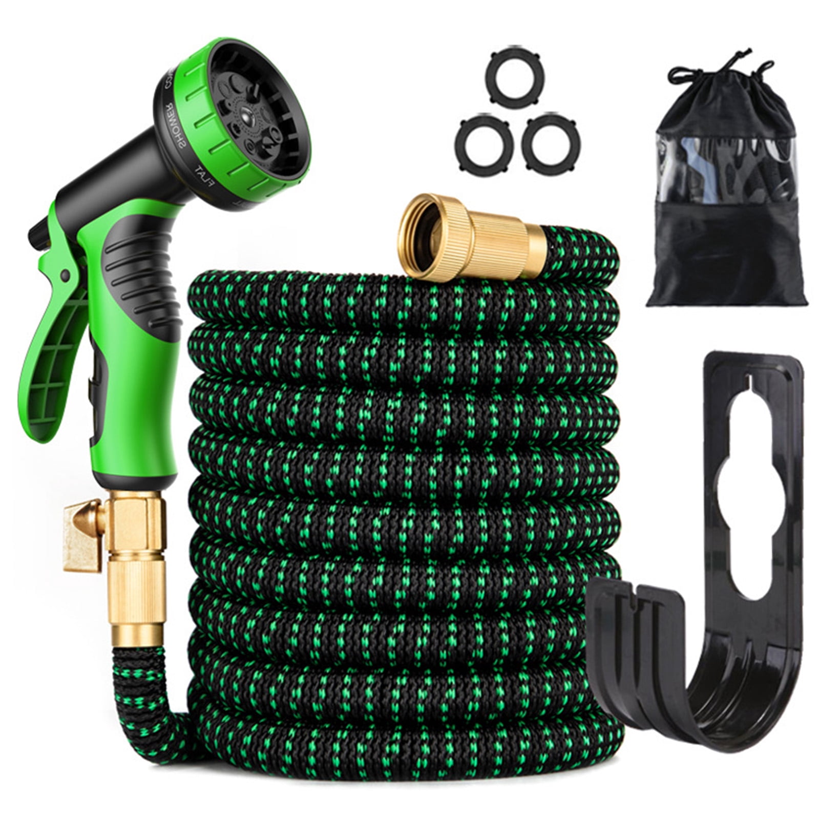 50-foot Expandable Garden Hose with 9 Functional Nozzles, Flexible Strong Water Hose with 3/4-inch Solid Brass Connectors and Double Latex Core