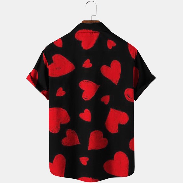EGNMCR Chemise à Poche Simple Imprimée de la Saint-Valentin pour Homme, Chemise Décontractée Ample à Poche Imprimée